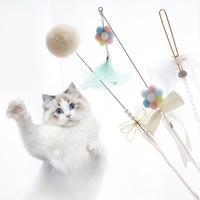 3 sztuk Cat Teaser Wand fałszywe pióro Kitten Teaser Stick interaktywna zabawka dla kota pluszowy kot zabawkowe zwierzątko szkolenia zabawka dla kotów artykuły dla zwierząt 2